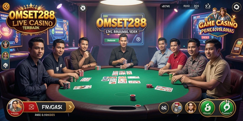 Screenshot menampilkan dealer live yang ramah di meja permainan OMSET288.