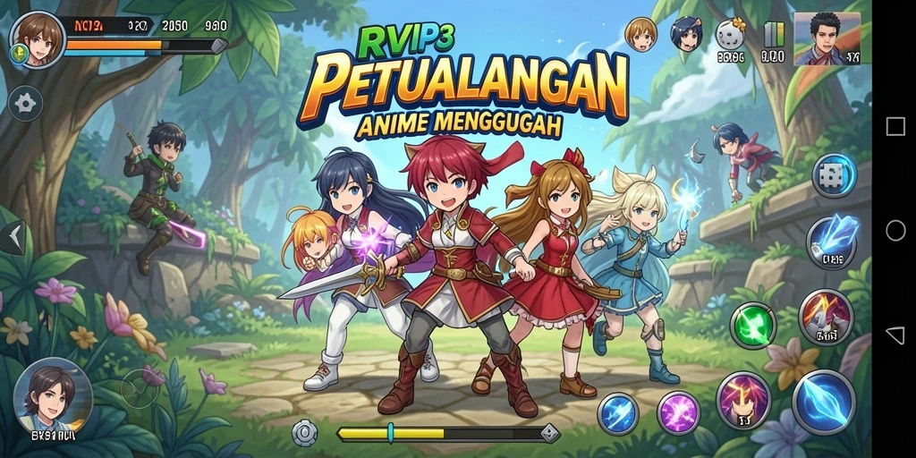 Tangkapan layar yang menampilkan aksi seru di dunia Anime RVIP3.