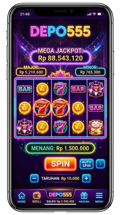 Tampilan utama aplikasi depo555 yang sederhana dan intuitif.